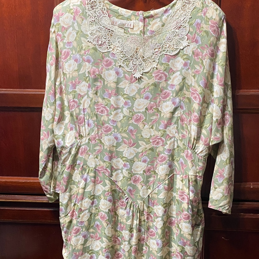 Venezia vintage plus size 24 floral Dress with Lace Collar